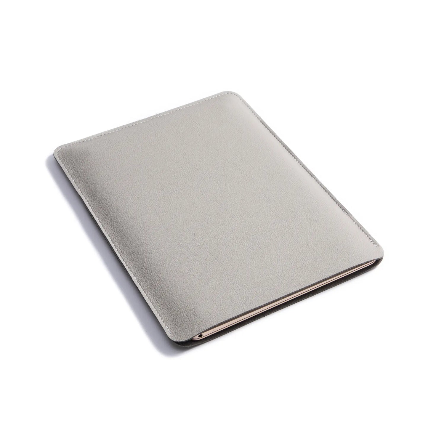 Bottom view of 2-in-1 slim leather MacBook sleeve - light gray.