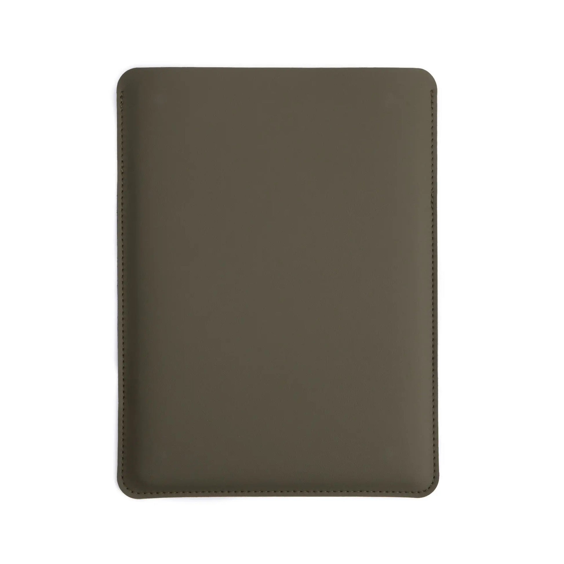 Back view of antibacterial 2-in-1 multifunctional MacBook leather sleeve - olive green.