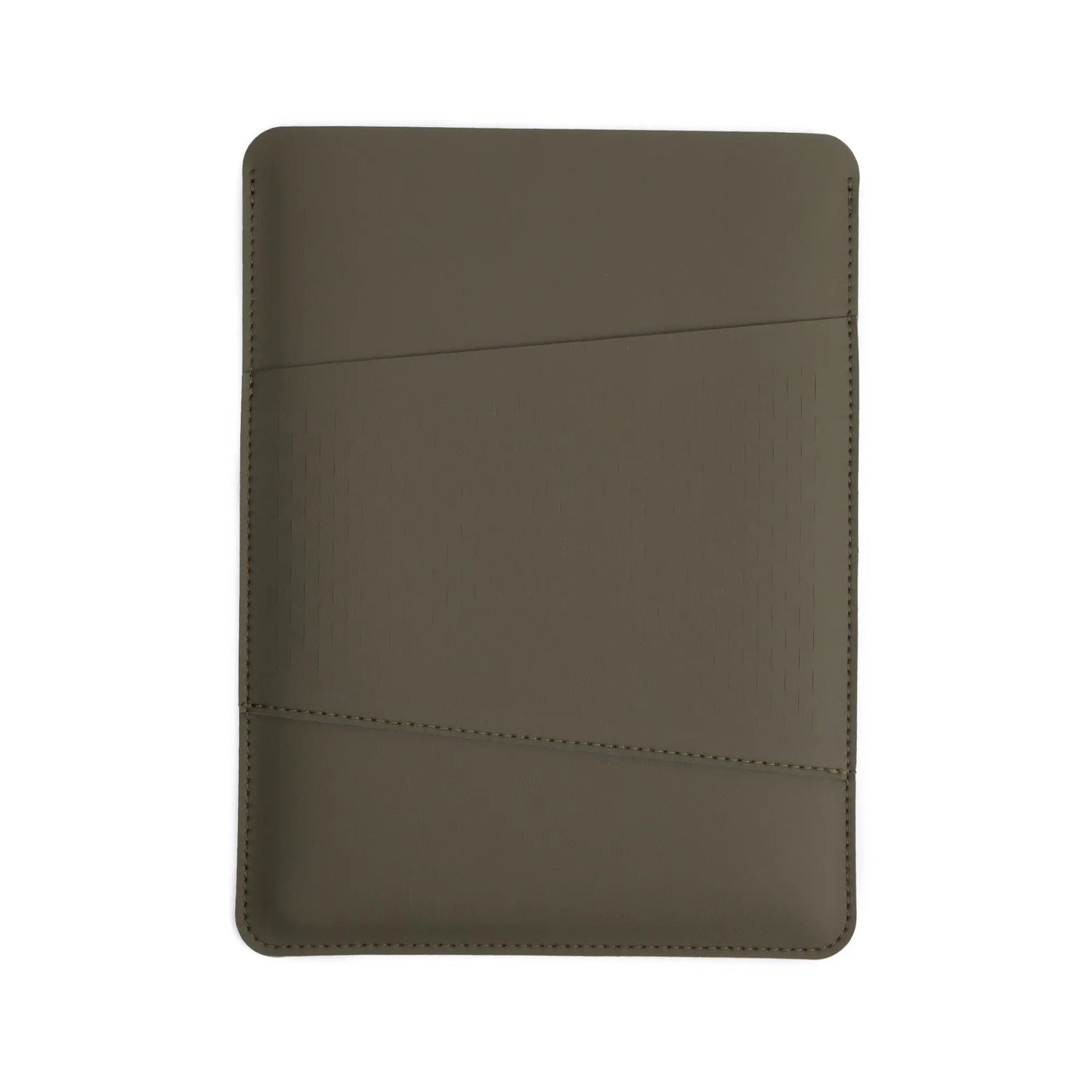 Front view of antibacterial 2-in-1 multifunctional MacBook leather sleeve - olive green.