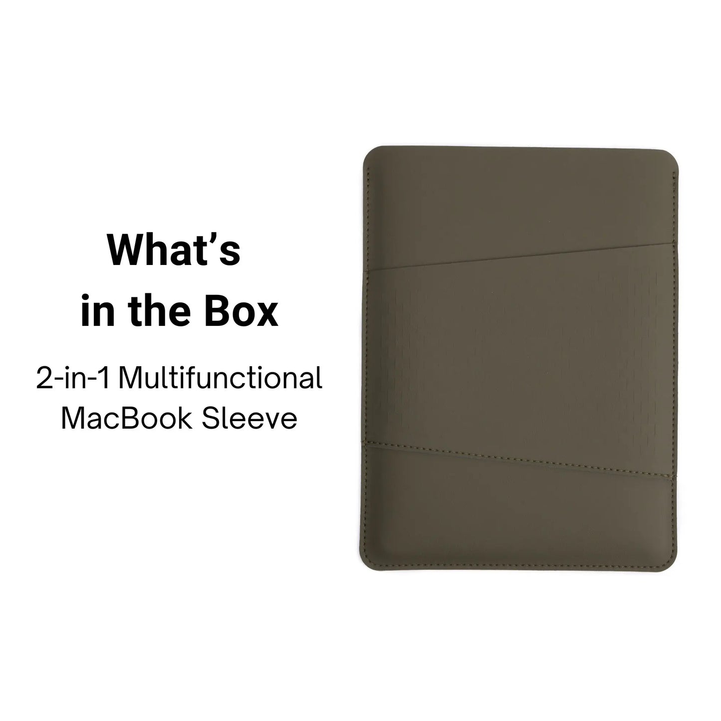 Packaging view of antibacterial 2-in-1 MacBook leather sleeve - olive green.