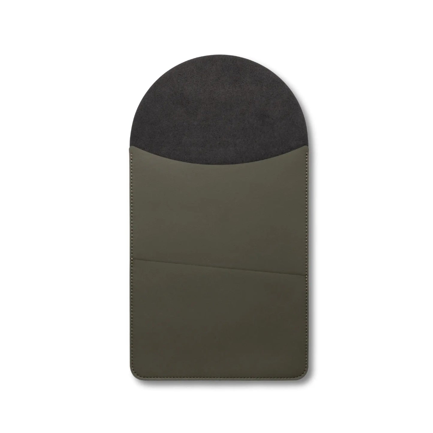 Front view of antibacterial 3-in-1 MacBook leather sleeve in olive green.