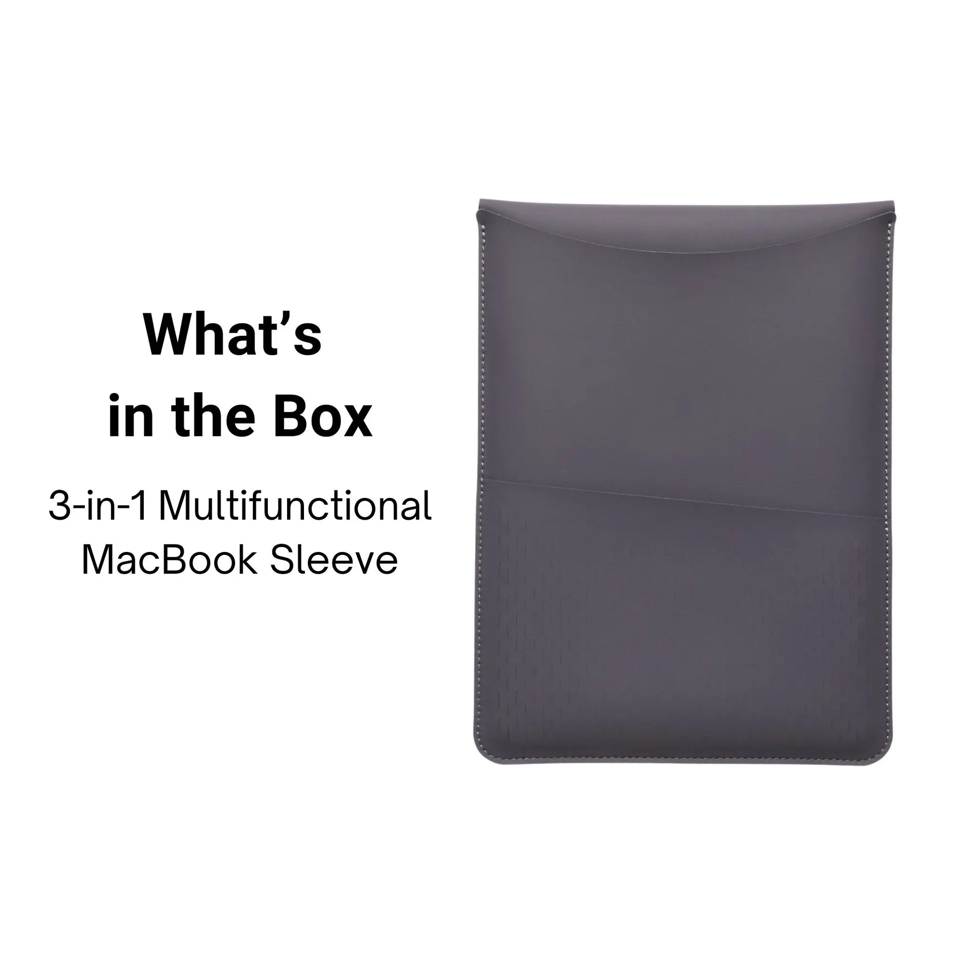 Packaging view of antibacterial 3-in-1 vintage gray MacBook leather sleeve.