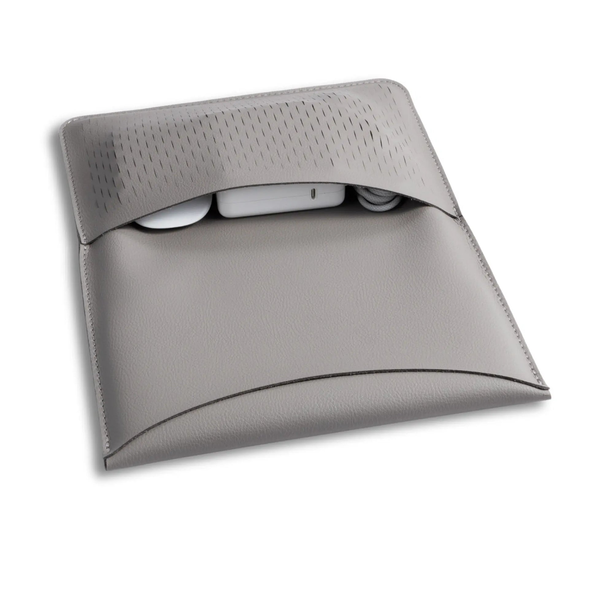 Closed view of slim 3-in-1 MacBook sleeve with built-in square mouse pad - dark gray.