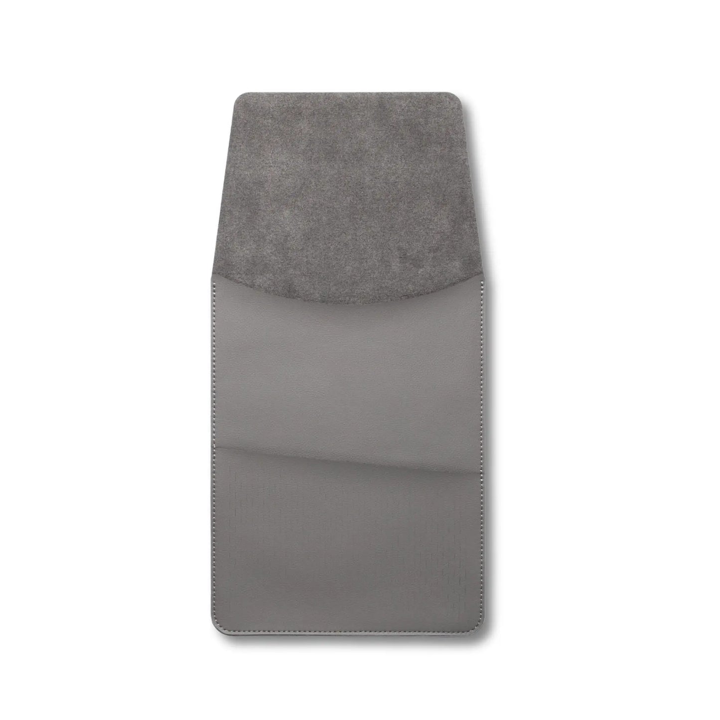 Front view of slim 3-in-1 MacBook sleeve with built-in square mouse pad - dark gray.