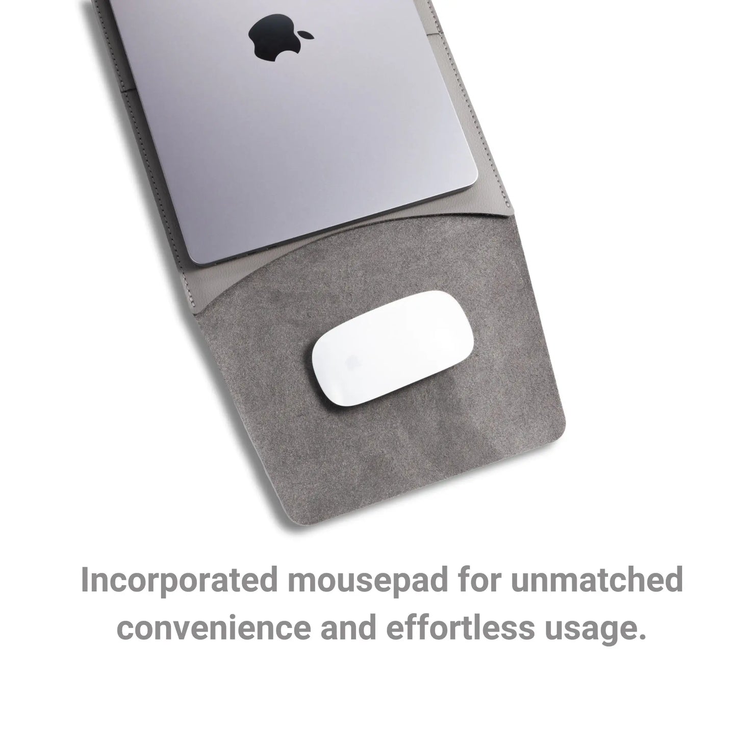  Detail of built-in square mouse pad on slim 3-in-1 MacBook sleeve - dark gray.