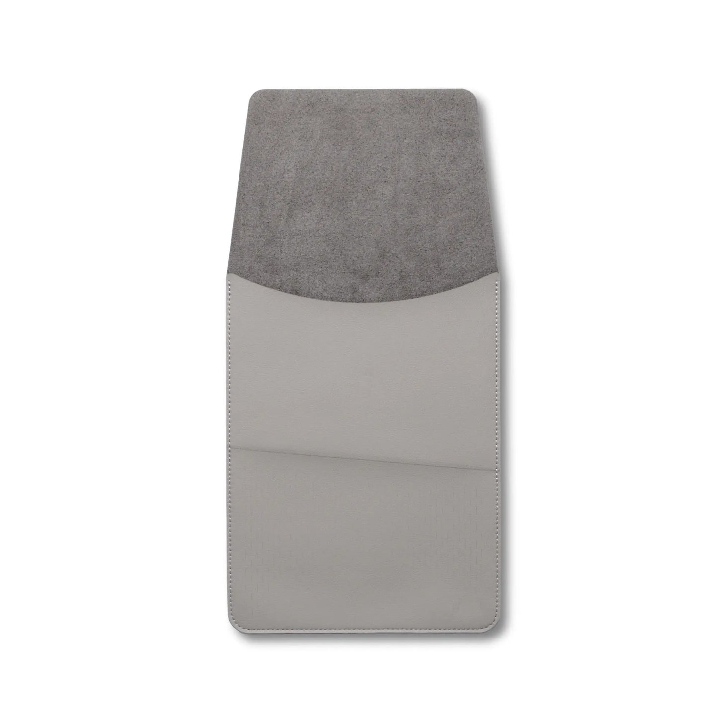 Front view of slim 3-in-1 MacBook sleeve with built-in square mouse pad - light gray.